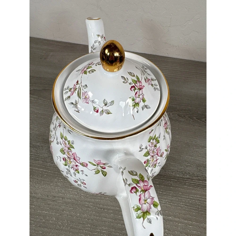 Vintage Arthur Wood & Son Swirl Effect England Teapot Pink Floral Gold Trim 6643
